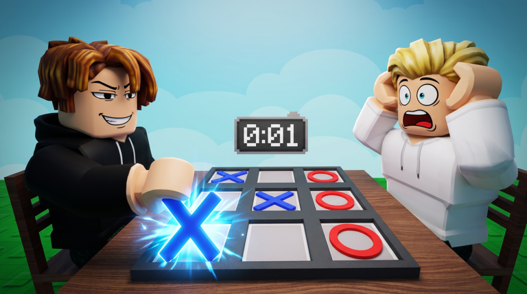 Official RAPID TAC artwork showing Roblox players at a Tic Tac Toe board